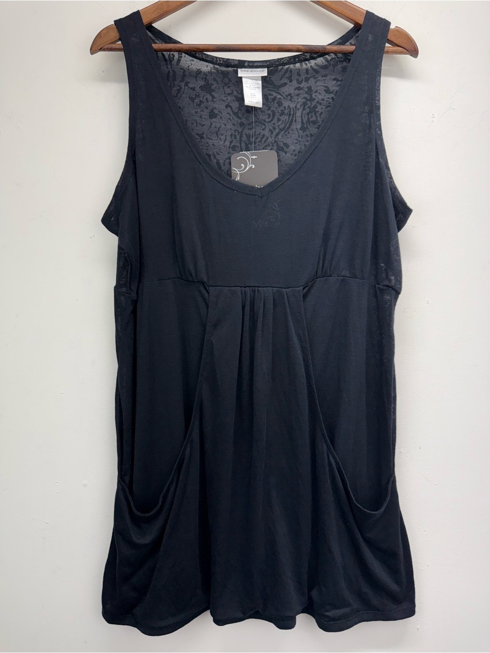 Wearabouts size Large Women’s Black Sheer Draped Pocket Swim Cover-Up Dress NWT